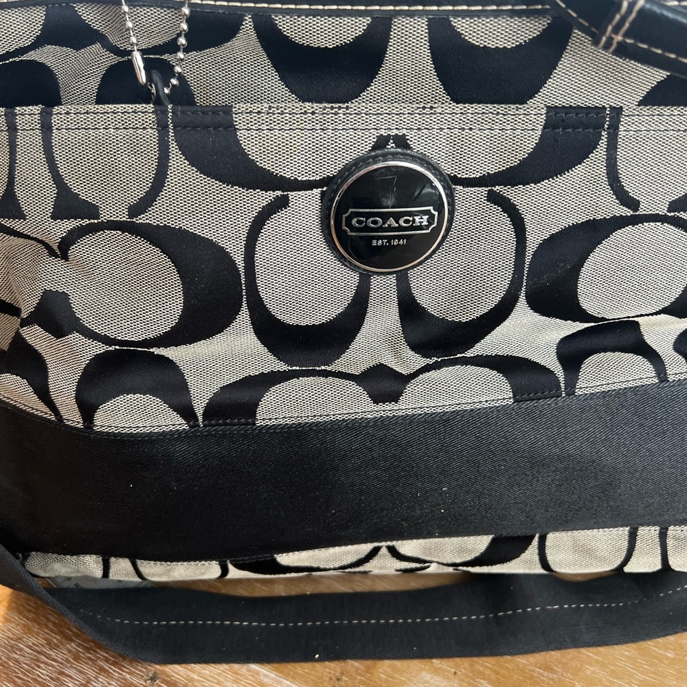 Coach Signature Jacquard Tote in Black and Tan